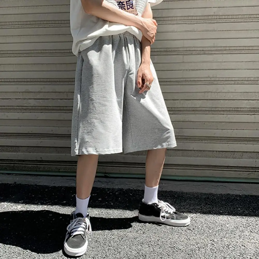 Straight Casual Shorts Men Clothing Summer New Korean Oversized Solid Color Simple Drawstring Baggy Male Sweatpants Shorts