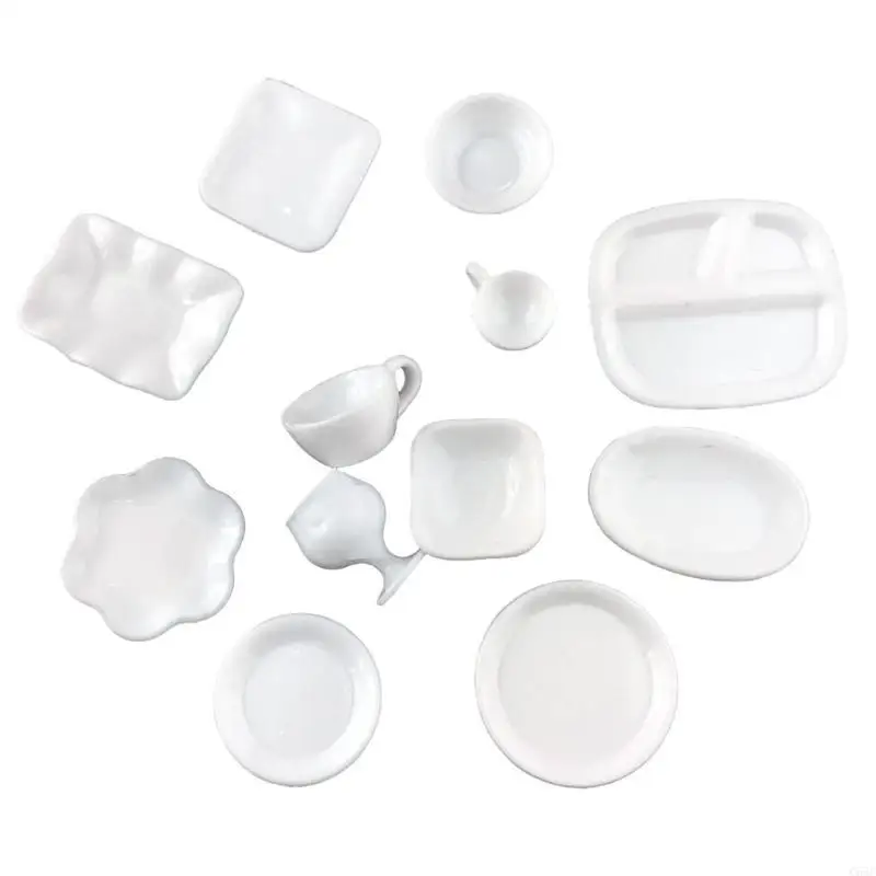 C63C Dollhouse Bowls Cup Tấm đĩa Bàn để chơi thực tế cho trẻ chơi
