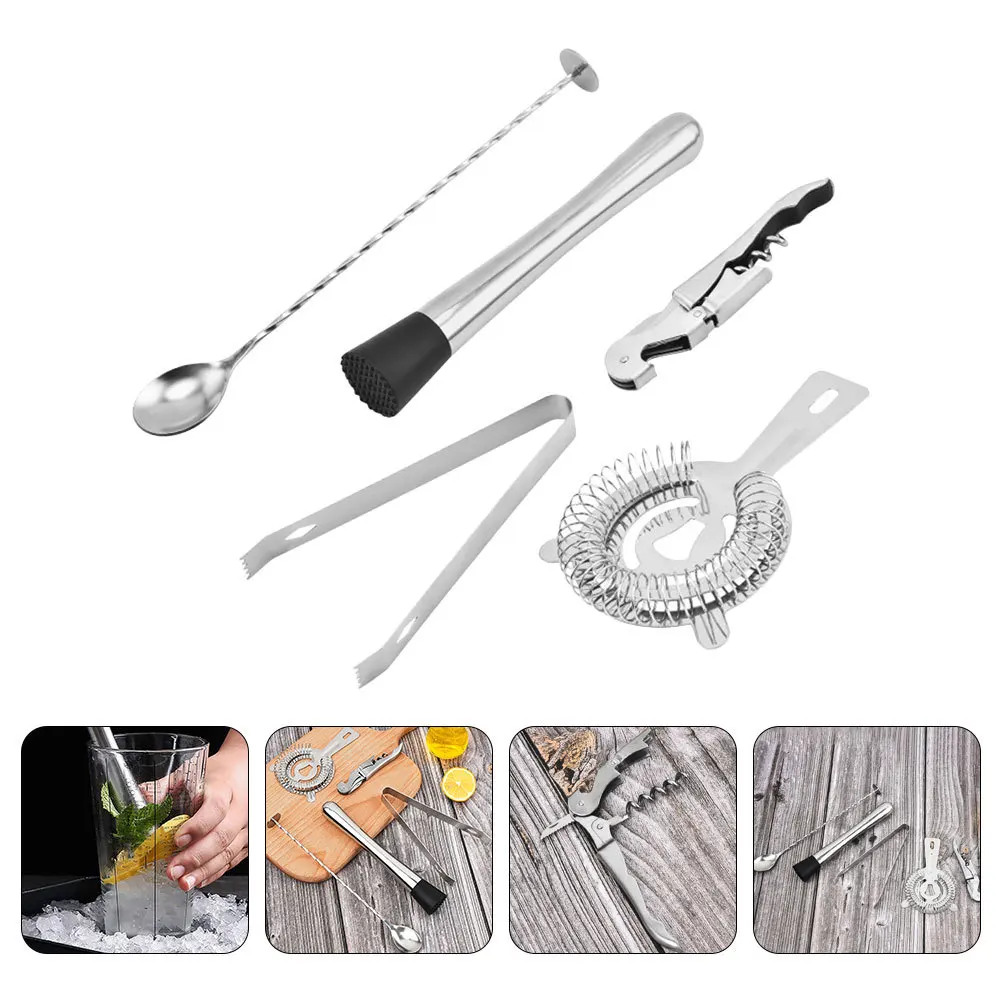 

1Set Bartending Tool Cocktail Mixer Stainless Steel Cocktail Shaker Tool Kit Professional Bar Drink Strainer Muddler