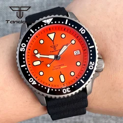 Tandorio 41mm Titanium Case NH35A 20Bar Classic Dive Men Automatic Watch Orange Black Dial Luminous Sapphire Glass Date Display