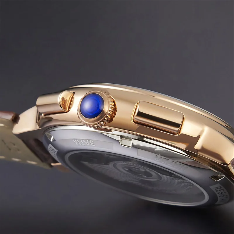 ด้านบนยี่ห้อ Mens Mechanical นาฬิกาสายหนังกันน้ําอัตโนมัติ Tourbillon นาฬิกาผู้ชายปฏิทินสัปดาห์นาฬิกา Relogio Masculino