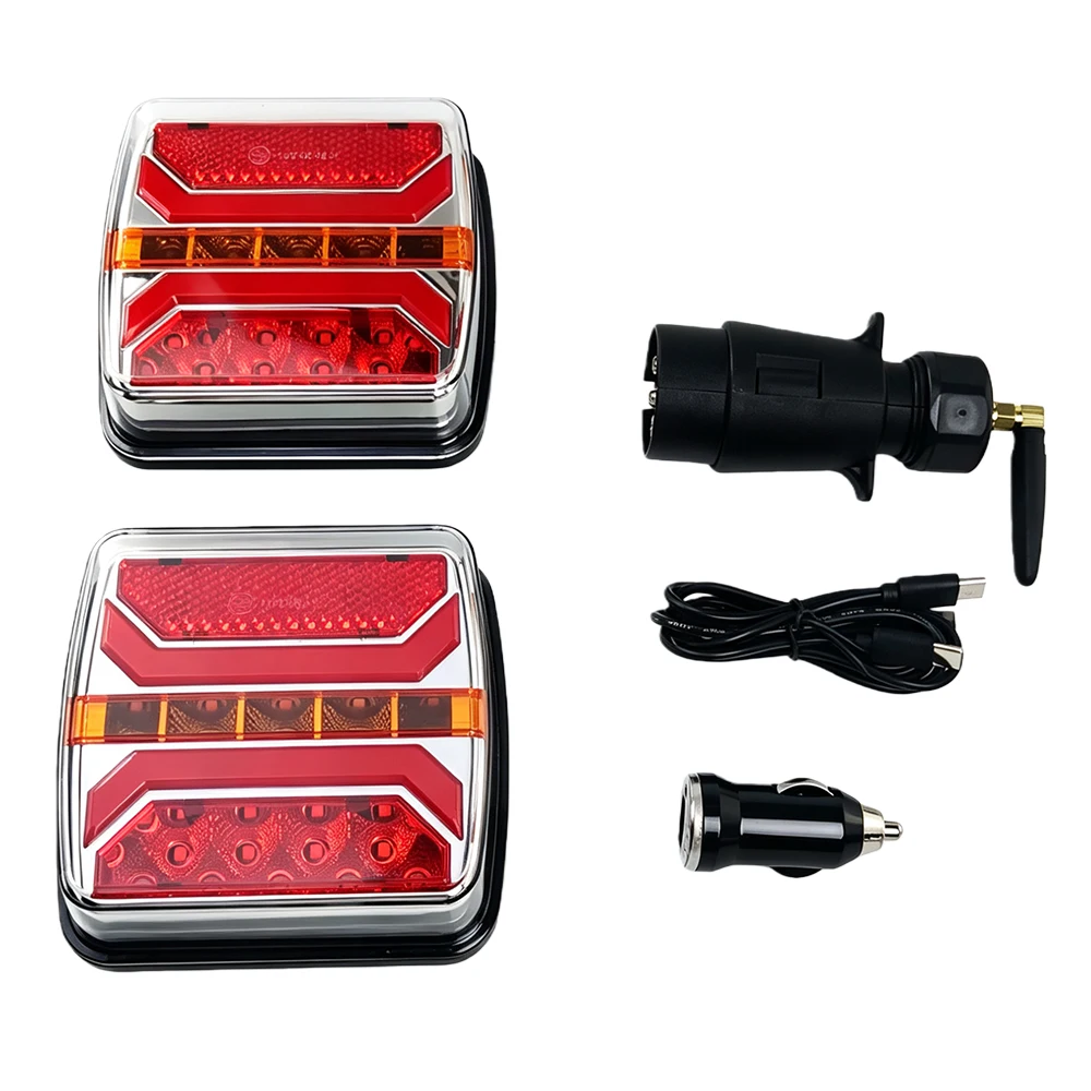 2PCS12V 24V Rechargeable Wireless Magnetic LED Truck Rear Tail Light Trailer Signal Warning Brake Light Lamp Caravan Waterproof
