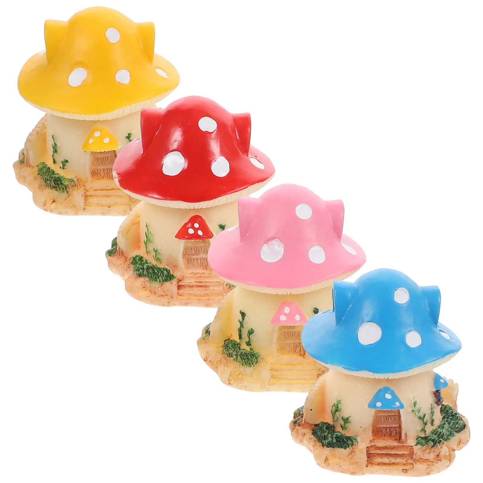 

4Pcs Desktop Mushroom Decor Lovely Resin Houses for Room Office Garden Themed Layout Miniature Scenic Accessories