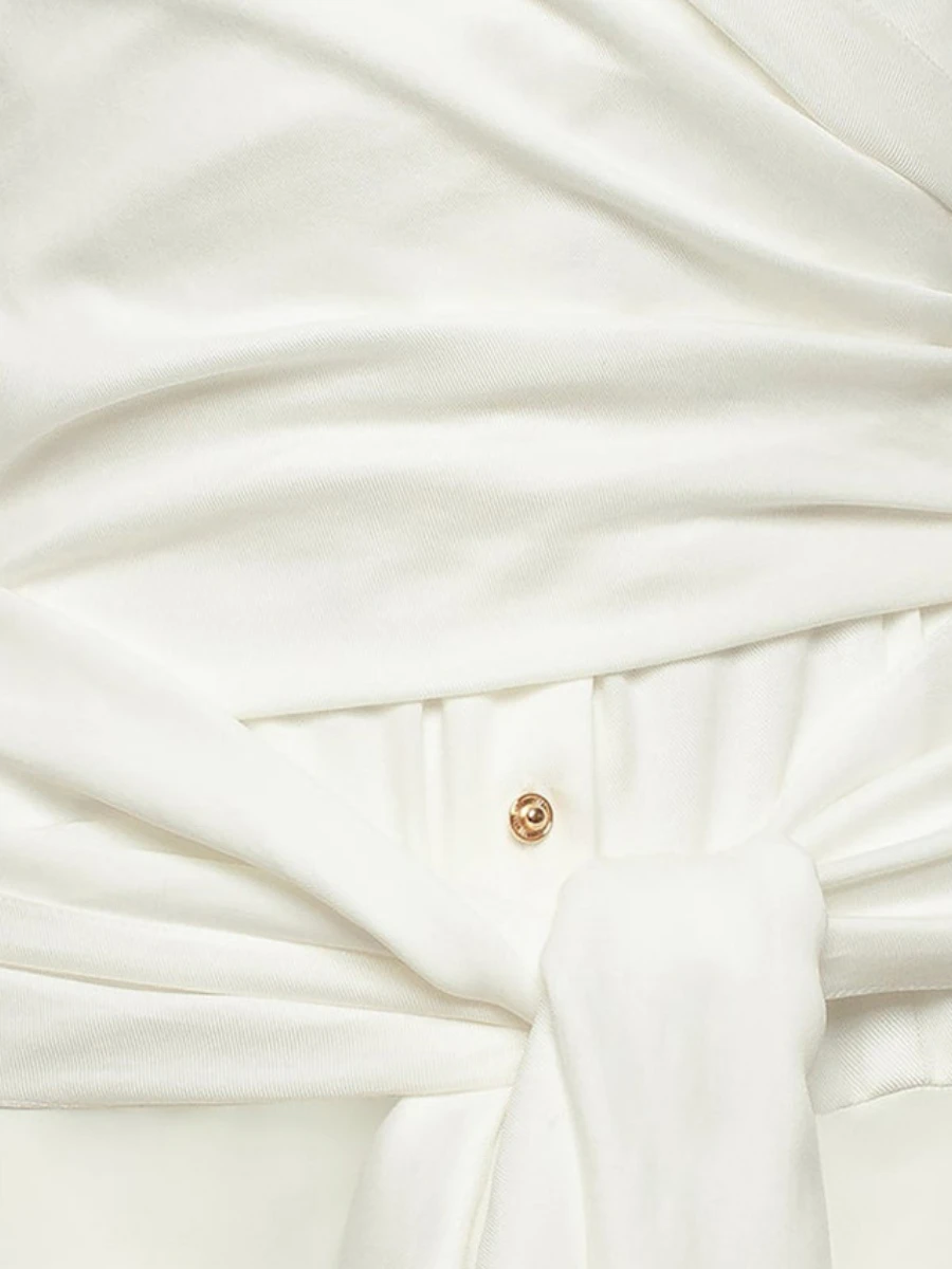 CHICEVER Sexy Basic Style Solid Shirt for Women Lapel Long Sleeve Off Shoulder Spliced Bandage Temperament Shirts Female Summer