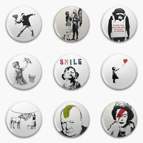 Banksy Graffiti Protest Anarchist Throwing Flowers Soft Button Pin Customizable Clothes Badge Brooch Funny Collar Lover Decor