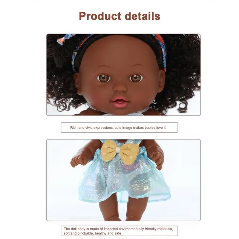 Black Baby Doll 20cm African Black Reborn Girl Doll with Dress Realistic Baby Doll For Kids Silicone Small Toys birthday Gift