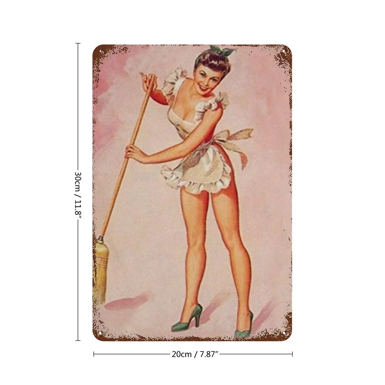 Retro Tin Sign Broom Pin Up Girl Wall Decor Metal Tin Home Bar Shop Decorations Coffee Vintage Sign Gift 8X12 Inch