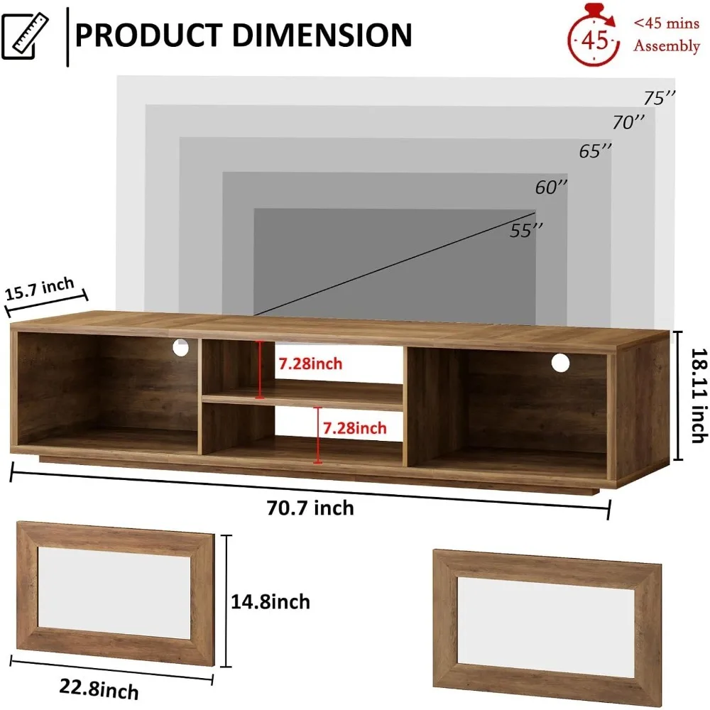 70-дюймовая подставка под телевизор для 75, развлекательный центр с раздвижными дверцами и шкафом для хранения под телевизор, современная медиа-консоль под телевизор, дерево