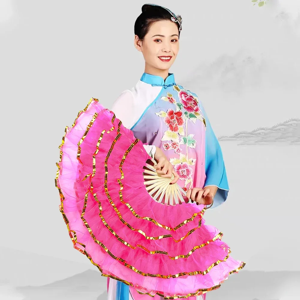 Flat Five-layer Handmade Yarn Fan Bamboo Bone Yangko Dance Performance Props Home Wall Background Decoration Folding Fan Gifts