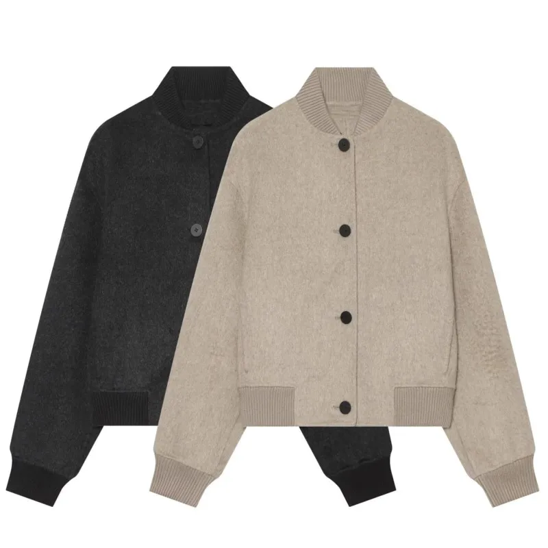 HipSeam Women's Bomber Jacket New 2026 High-Collar Long Sleeve Women's Winter Jakcet With Button Elasticated Trims Female Coats
