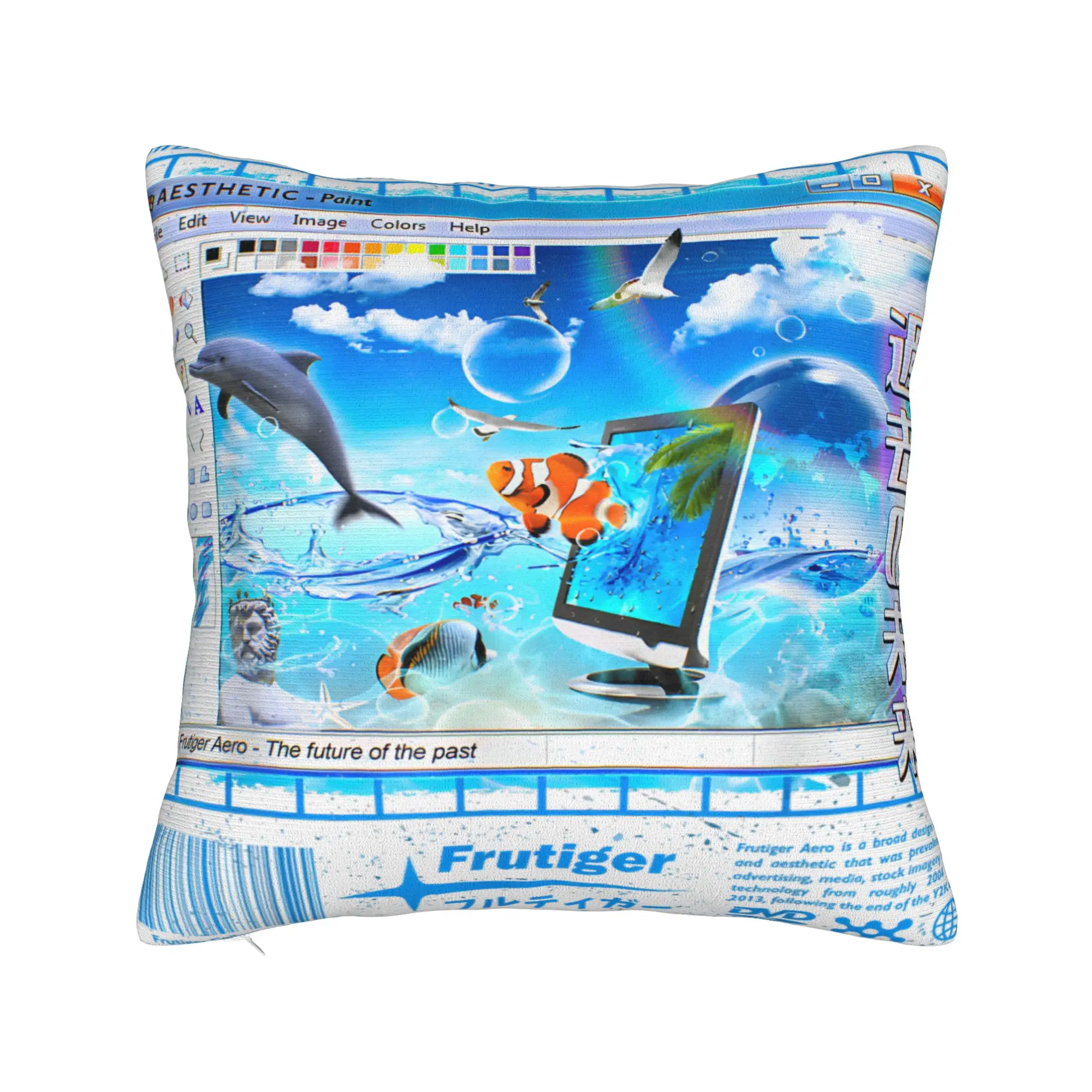 Frutiger Aero Square Pillow Cases Fashion Collection Cushion Covers Awesome Zipper Decorative Pillowcase for Home 18