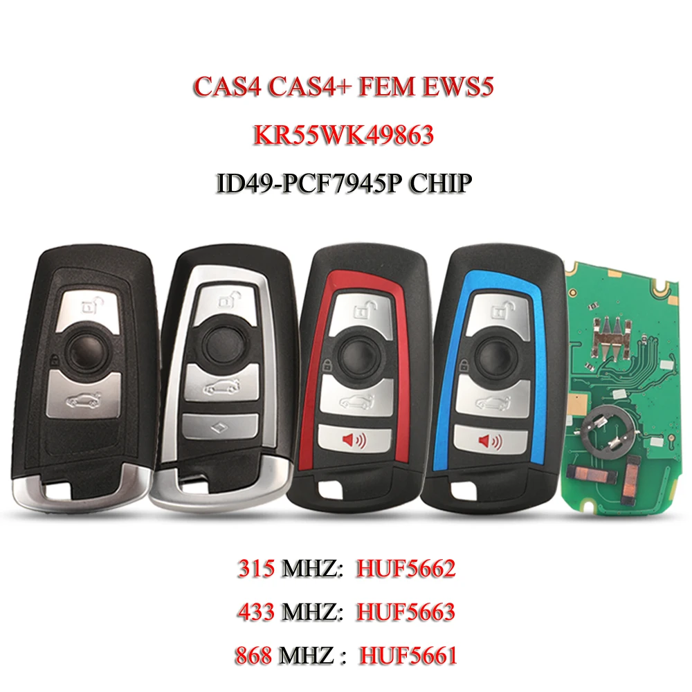 

jingyuqin 5PCS/Lot Remote Car Key For BMW 3 5 7 Series CAS4+ FEM EWS5 3/4Buttons 315/433/868Mhz ID49 PCF7945P Chip Keyless Go