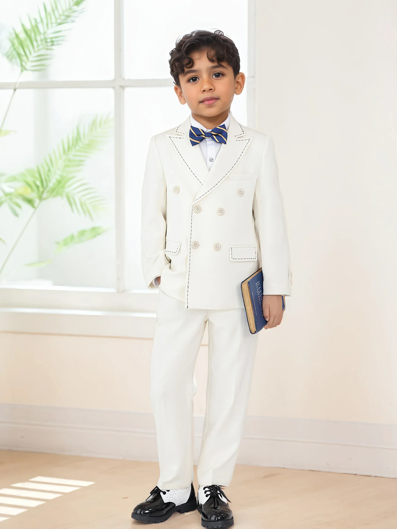 Kids Jacket Vest Pants Bowtie 4Pieces Baptism Suit Boys Formal Wedding Birthday Photography Outfit Child Performance Costume