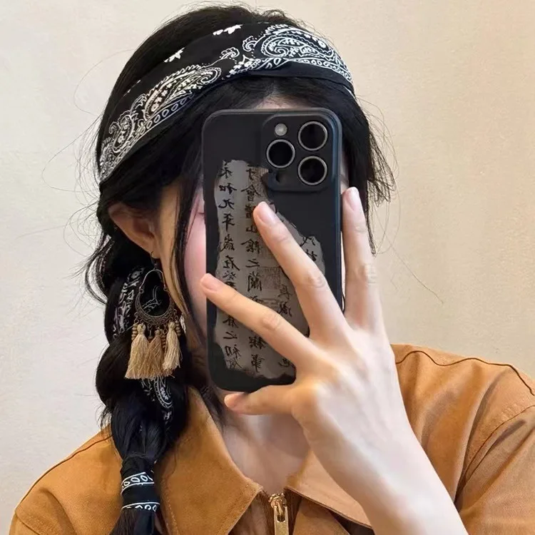 Satin Paisley Hair Scarf Black Vintage Diamond Wrap Braided Headband Tie Lightweight Versatile for Women Commute Party Gift