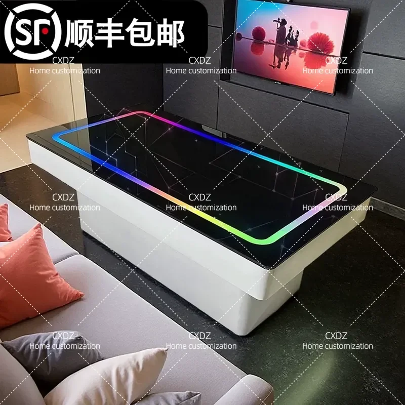 Luxury Electric Luminous Coffee Table with Clear Bar Box Modern Simple Rock Slab Marble and Glass Design for Living Room