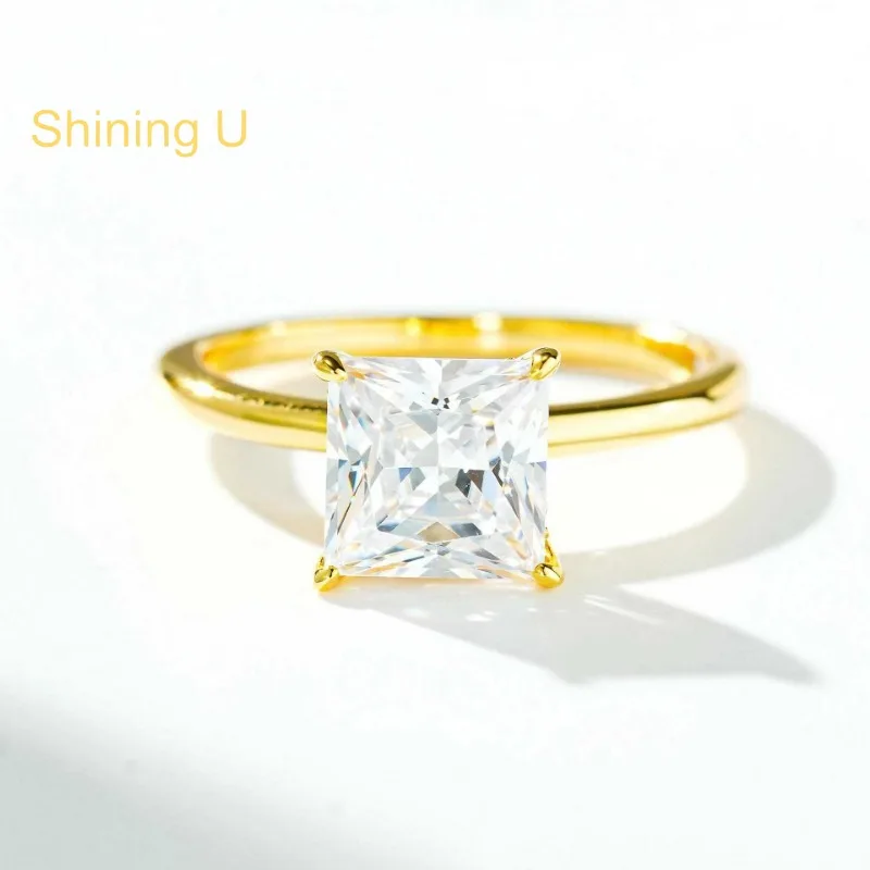 

Shining U 7*7MM 2CT D Color VVS1 Moissanite Diamond 925 Sterling Silver Ring for Women Fine Jewelry Engagement