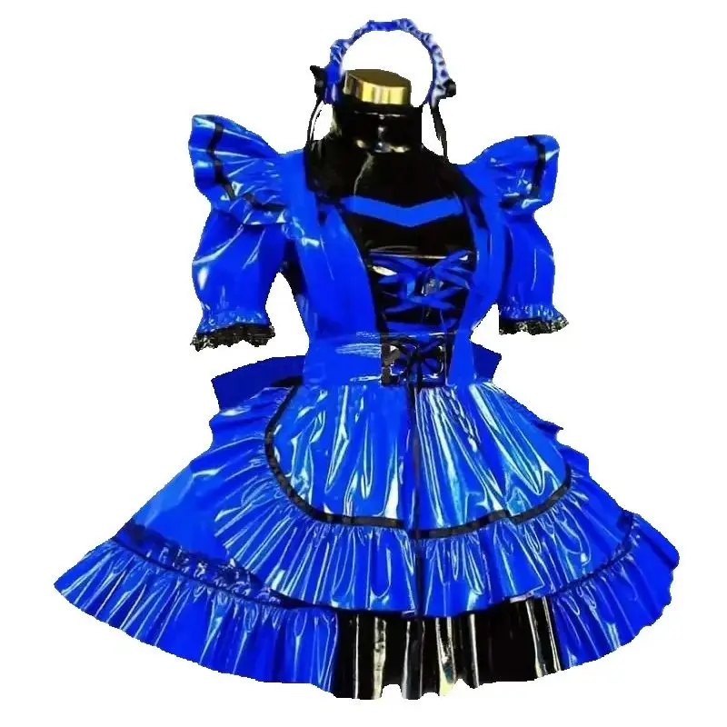 

Sissy Blue PVC Lockable Dress Cute Maid Cosplay Tailored Transgender Carnival Costume