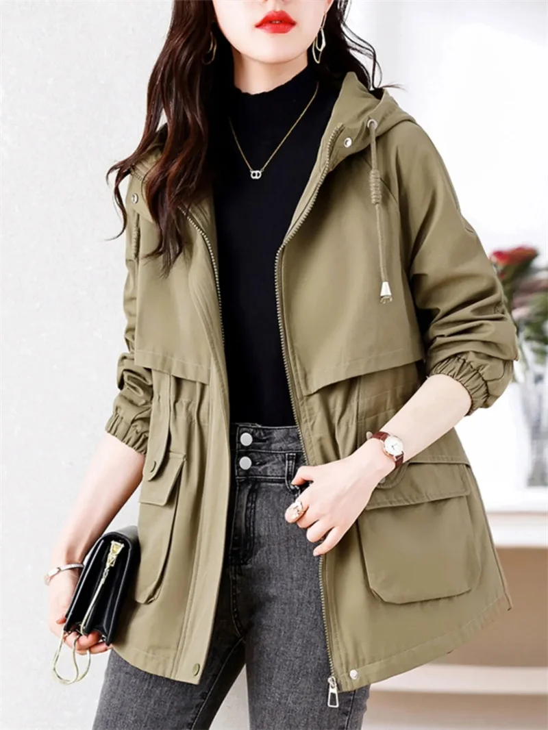 

Повседневная женская куртка с капюшоном, весна 2026, новая модная верхняя одежда небольшого размера на молнии, дизайн, верхняя одежда для поездок на работу
