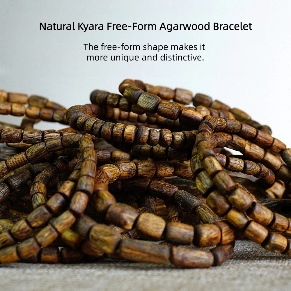 Kyara Agarwood Bracelet Handicraft,Freeform Single Strand,Natural Insect-Damaged Aged Resinwood,Green Kyara Bracelet Accessories