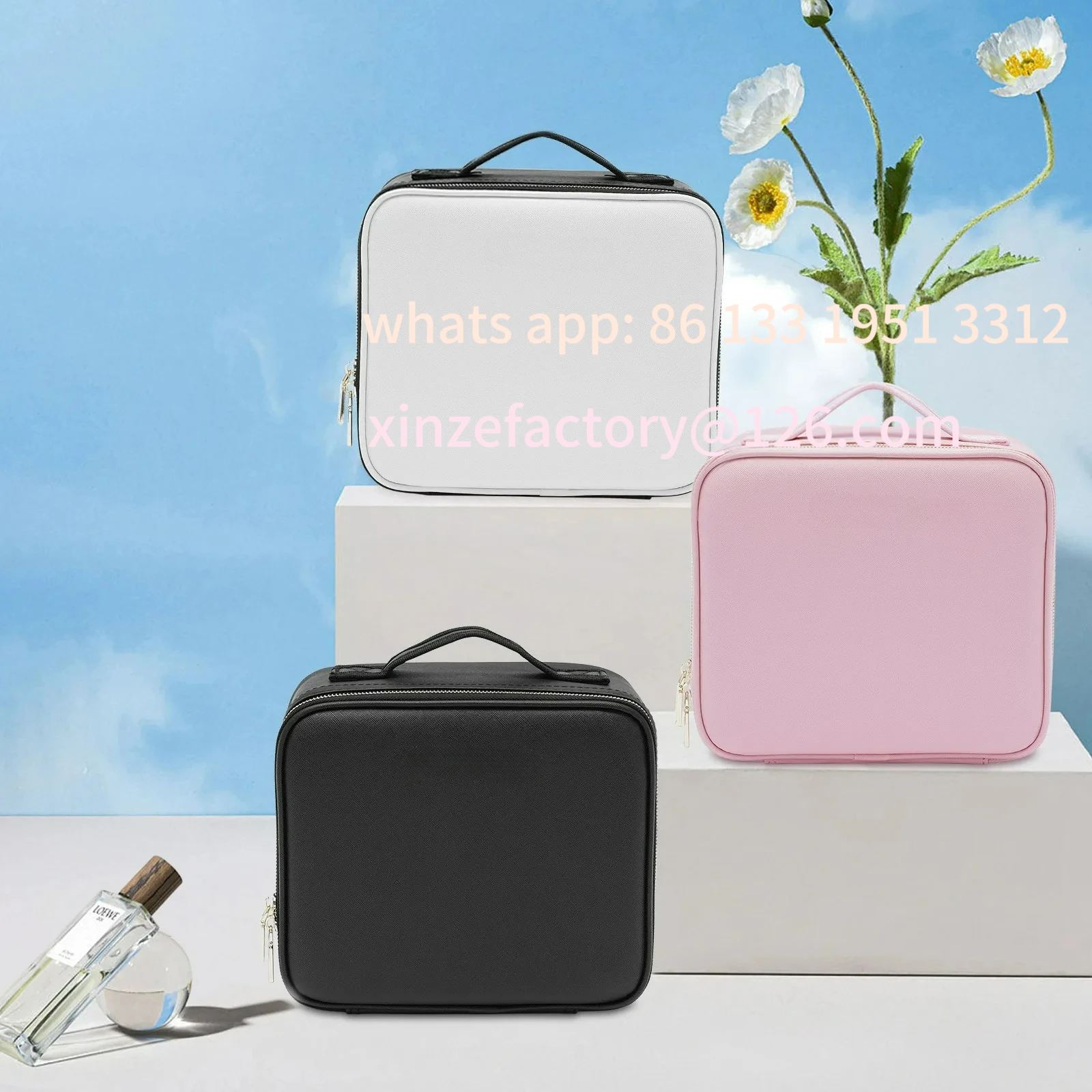 

Customizable Travel Makeup Bag with LED Mirror 3 Color Scenarios Adjustable Brightness Large Cosmetic Organizer