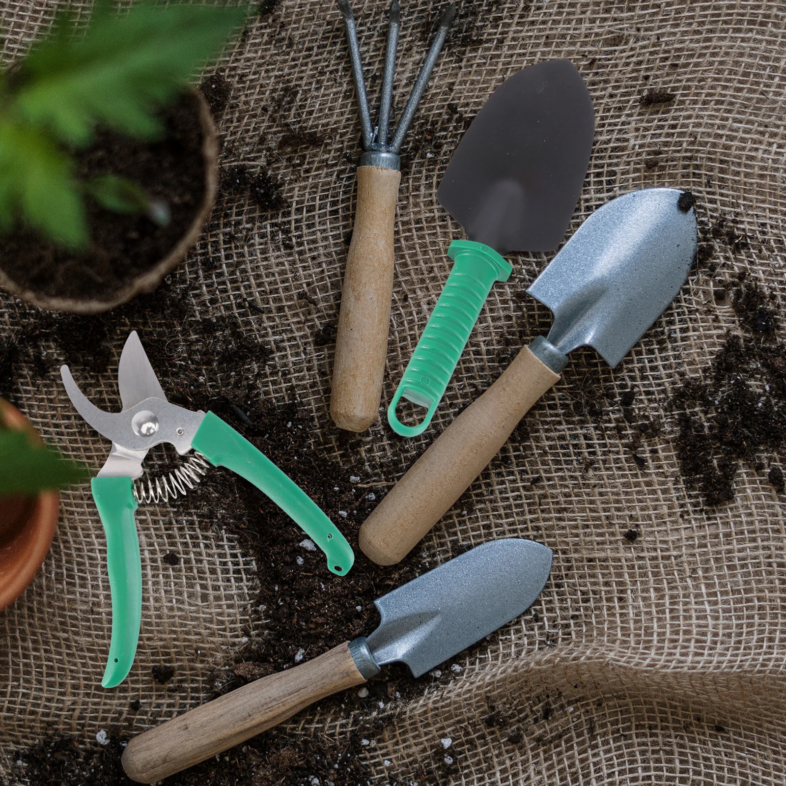 

10Pcs Garden Tools Set Stylish Flower Pattern Anti-Rust Stainless Steel Shovel Pruning Shears Rake Sprayer Tote Bag for Potted