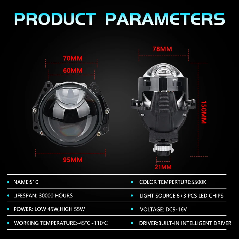 SANVI S10 Bi Led Projector Lens 3.0 Inch for H4 H7 9005 9006 Car Headlights Hella 3R G5 Retrofit Projector Lens Car Accessoires