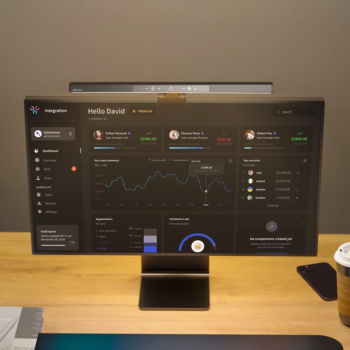 BlitzMax Computer Desk Monitor Light Bar LED Lamp Eyes Protection Learning Display Reading Computer Screen Hanging Light