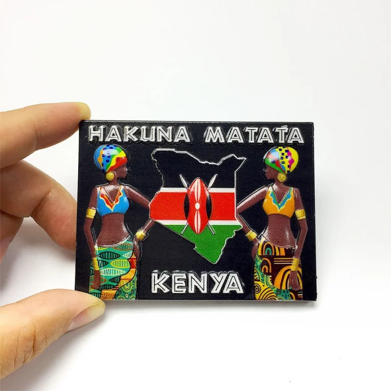 

Kenya Culture Fridge Magnet 3D Resin - Hakuna Matata Design with Kenya Map & Traditional Women, Home Decor Items, Imanes Nevera
