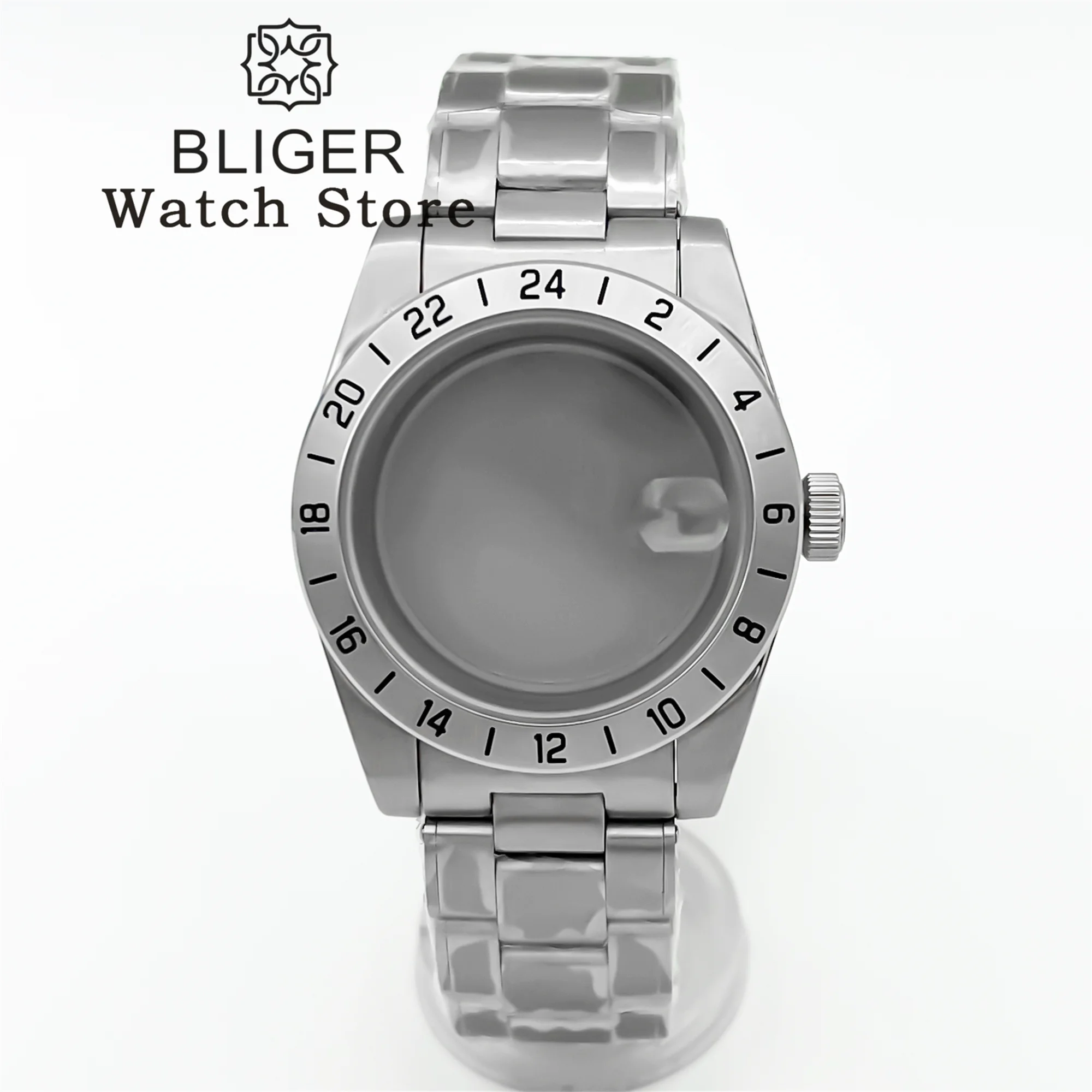 BLIGER 39mm GMT Watch Case Solid bezel Sapphire Glass Stainless Steel Strap Fit NH34 NH35 NH36 ETA2824 PT5000 Movement