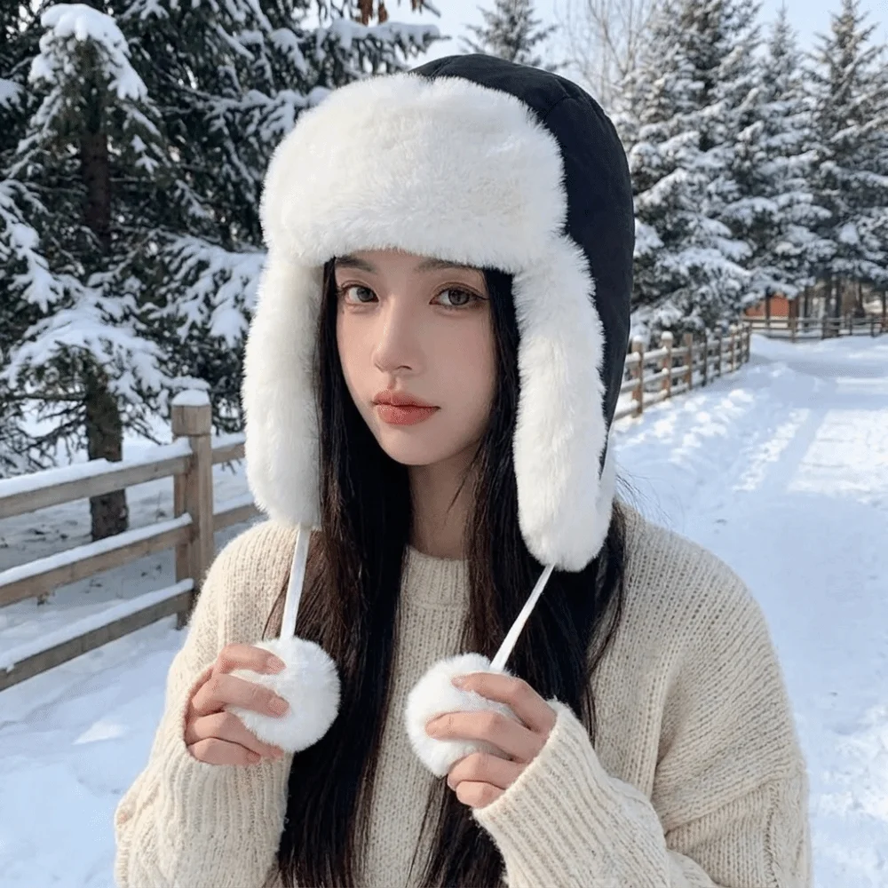 Soft Windproof Winter Pilot Hat Beanie Caps Head Cover Warm Ski Hat Velvet Neck Protector Plush Hat Hiking