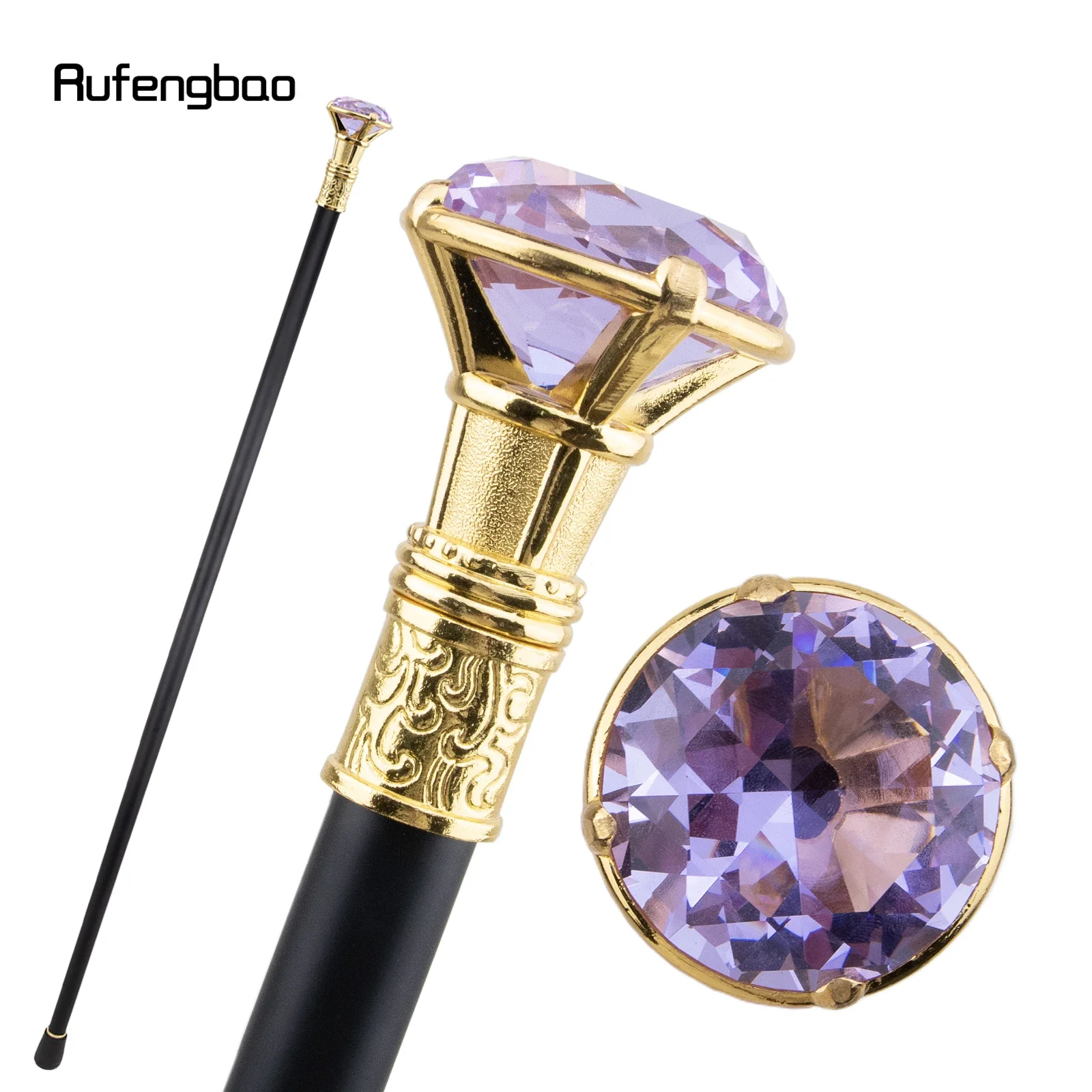 Light Purple Diamond Type Golden Single Joint Walking Stick Decorative Cospaly Party Walking Cane Halloween Crosier 93cm