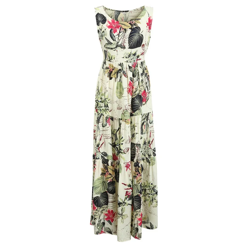 2023 donne Bohemian Maxi Dress estate Casual O collo senza maniche Tank abiti lunghi Vintage stampa floreale abiti da spiaggia allentati