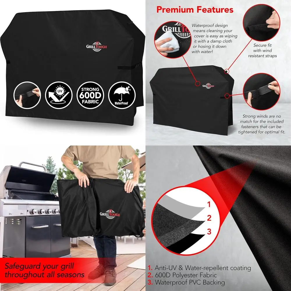 

Сверхмощный чехол для гриля для барбекю на открытом воздухе, 72-дюймовый водонепроницаемый, устойчивый к атмосферным воздействиям, устойчивый к ультрафиолетовому излучению, регулируемые ремни для газовых грилей,