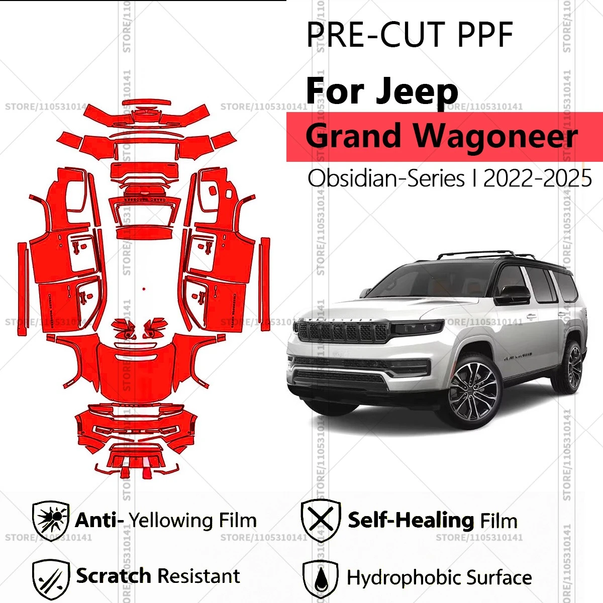 

Предварительно нарезанная прозрачная защитная пленка PPF для автомобилей, автомобильная пленка PPF для Jeep Grand Wagoneer Obsidian-Series I 2022-2025