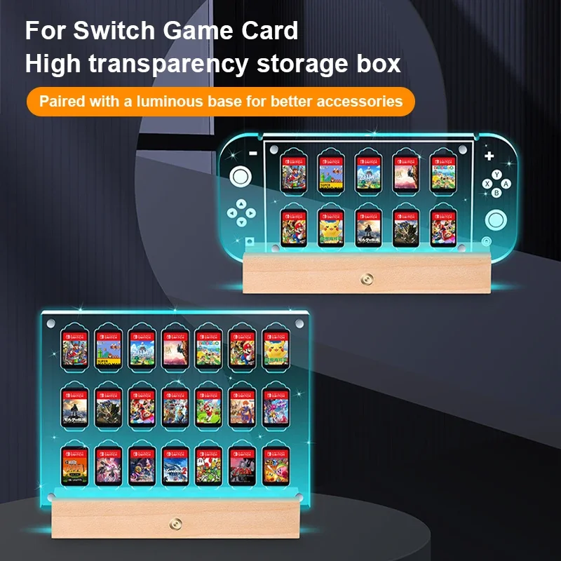 BANGSHE Wood Storage Stand Compatible With Nintendo Switch Luminous Game Cards Base Light Transparent Card Box For Switch Oled