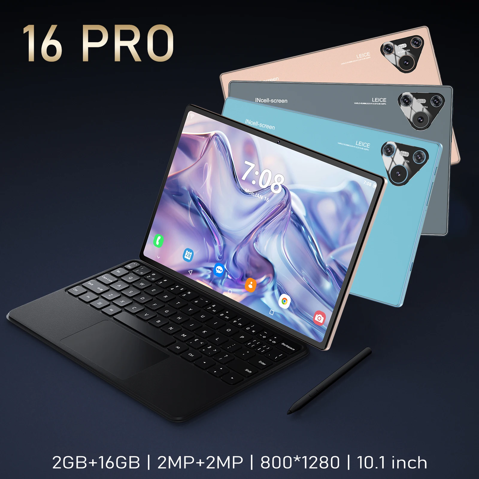 JDL PB20 16Pro. كمبيوتر لوحي، شبكة 3G، 10.1 بوصة، 6737 شريحة، 800*1280، 2+16 جيجابايت، 2MP+2MP، بطارية 2800 مللي أمبير Android 8.1