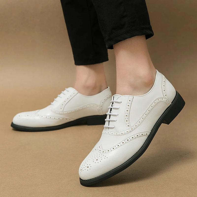 النمط البريطاني البني البروغ أحذية الرجال الأحذية الرسمية الأعمال أحذية من الجلد عادية رجل أشار تو فستان رجالي أحذية كبيرة الحجم 48 #6