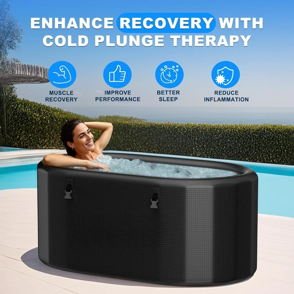 حوض استحمام ثلج قابل للنفخ XXL 216 جالون حمام سباحة يغرق بارد مع غطاء معزول برميل جراب ثلج محمول من مادة PVC للعلاج البارد