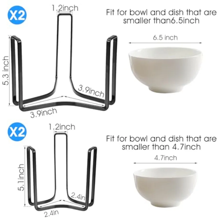 4PCS Dinnerware Bowl Plate Holder Bowl Holders Organizer Fit for 4.7 and 6.5 Inches Diameters Bowl Metal Bowl Storage Dying Dis