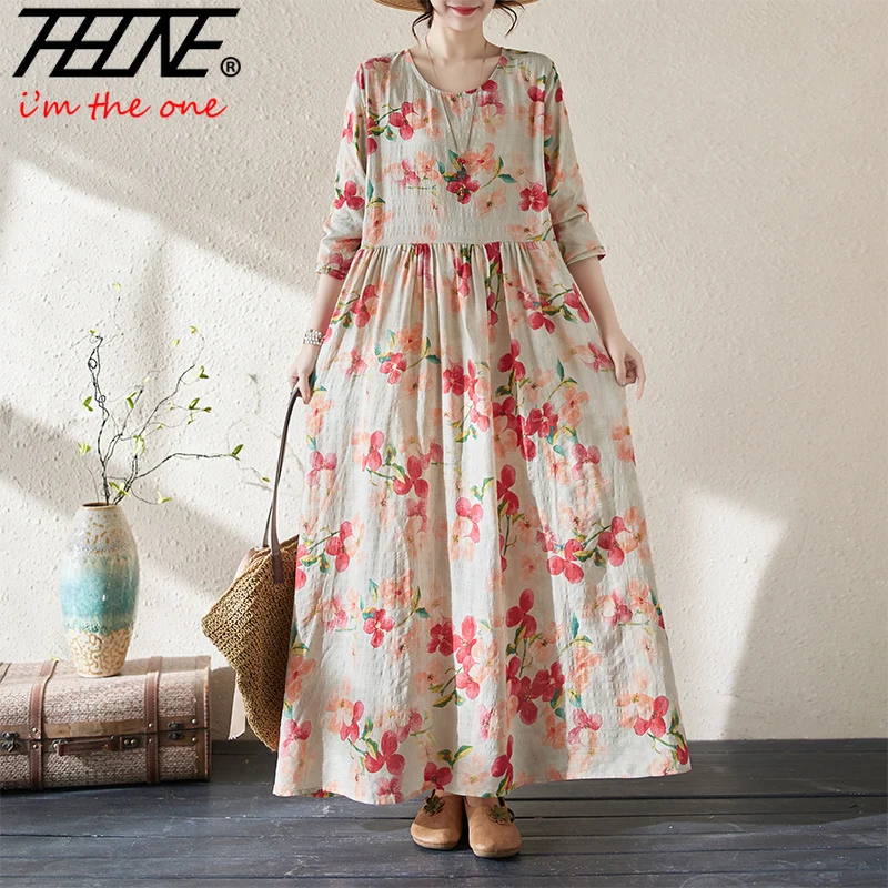 Zomer Vrouwen Jurk Plus Size Vestidos Femenino Maxi Lange Bohemian Para Mujer Elegante Oversized Boho Print Gewaad Vintage Jurken