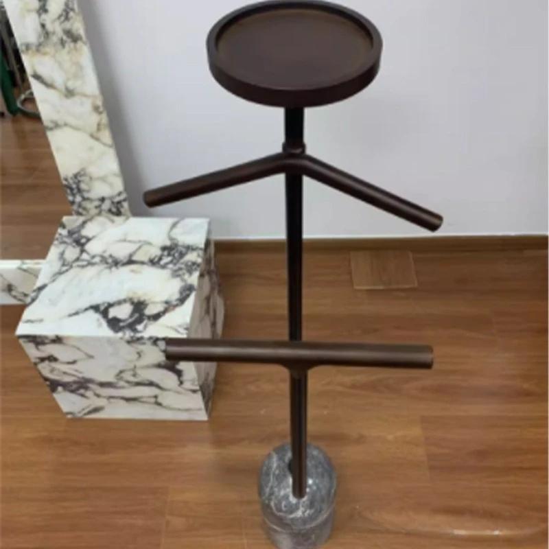 Light luxury minimalist marble base with movable coat rack, walnut clothes hanger