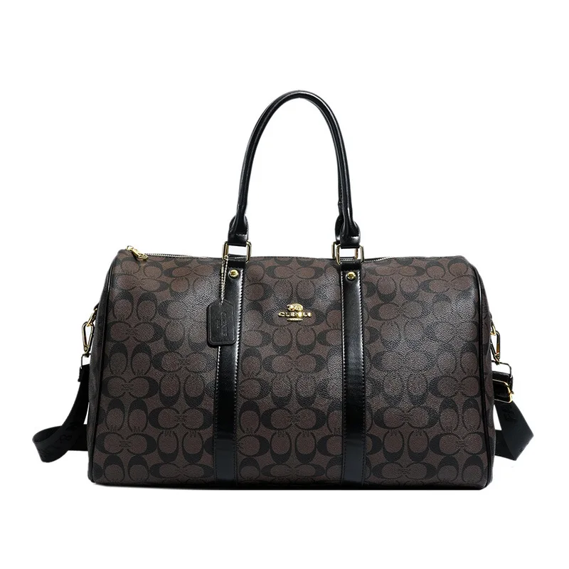 Classic Vintage Monogram Travel Duffle Bag, Trendy Versatile Overnight Weekender Bag with Top Handles & Adjustable Strap