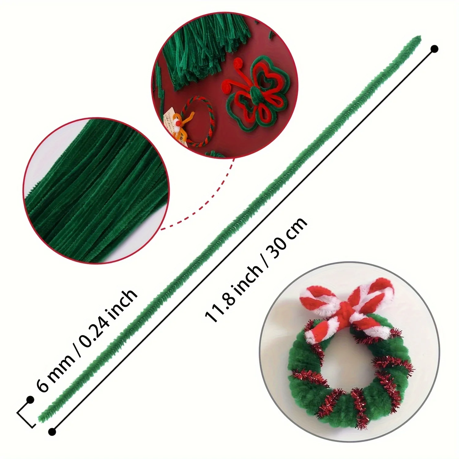 100 قطعة من منظفات الأنابيب باللون الأخضر الداكن، منظفات الأنابيب للحرف اليدوية، مصنوعات تنظيف الأنابيب، سيقان الشنيل لمستلزمات الفنون اليدوية للأطفال #2