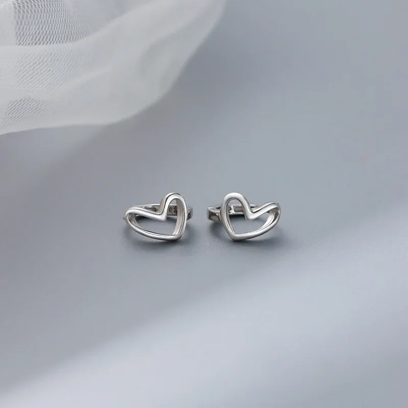 925 Sterling Silver hoop Earrings Temperament Simple Heart Jewelry for Women Wedding  Accessories