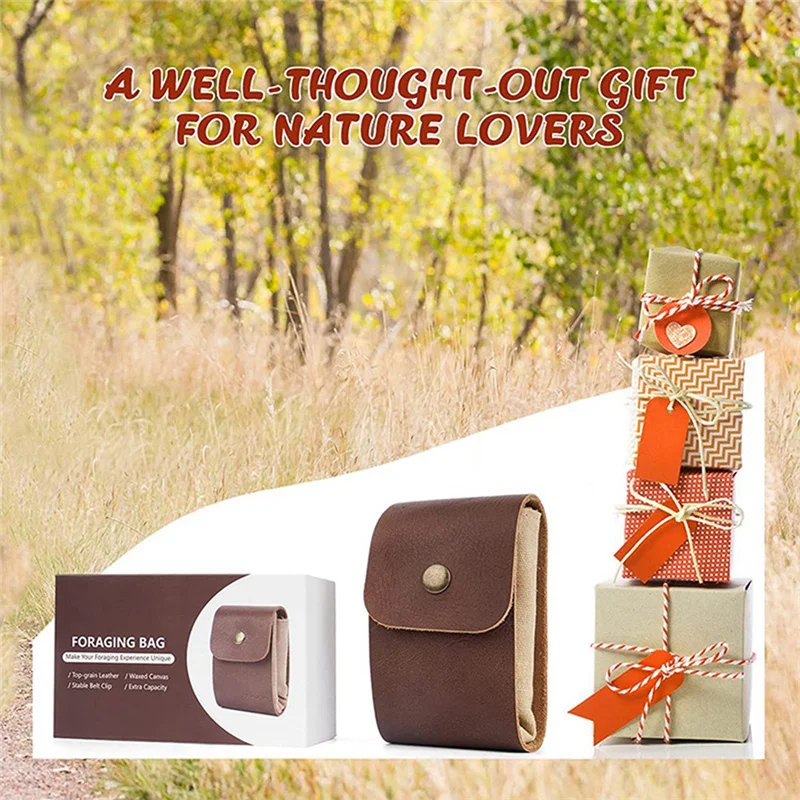 

Foraging Bag With Extra Oversized Storage, Leather Foraging Pouch Collapsible For Outdoor Hiking & Camping Khaki