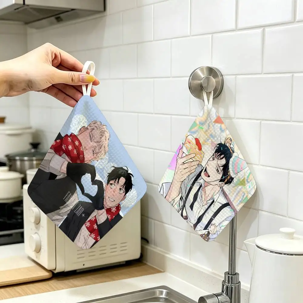 Korean Bl Roses And Champagne  Anime Polyester Hanging Kitchen Hand Towel Durable Wear Resistant  Versatile Use Throughout Home