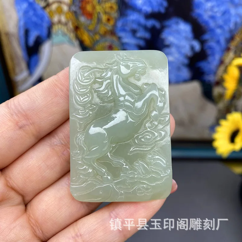 Hetian Success Men's Zodiac Jade Horse Pendant Necklace Unisex