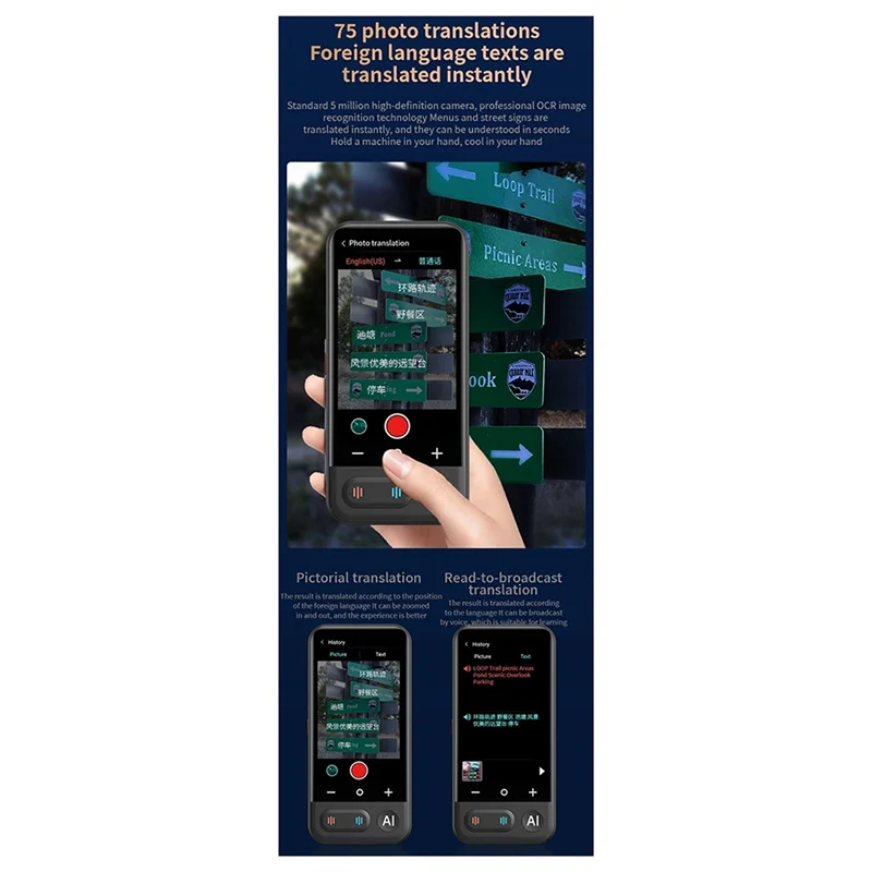 ABUO-New Z16 Smart Instant Voice Offline Translator Machine 139 Languages Real Time Multi-Languages Tool Portable Translation