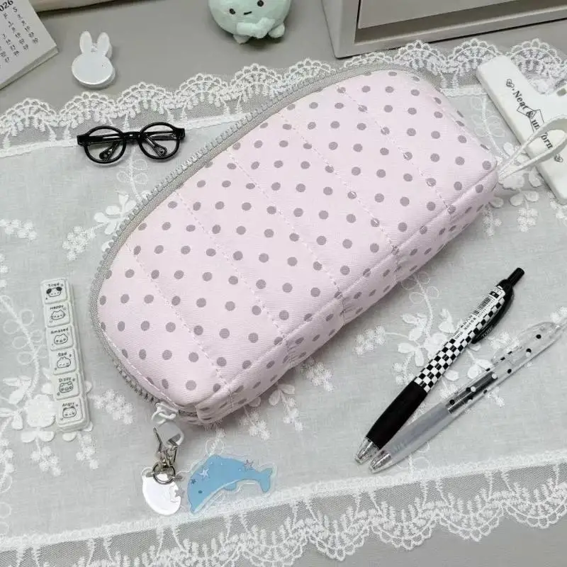 【A】Polka Dot Print Pencil Case Shell Shape Large Capacity Pencil Pouch Multi-Layer Divided Portable Stationery Storage Bag 1PC