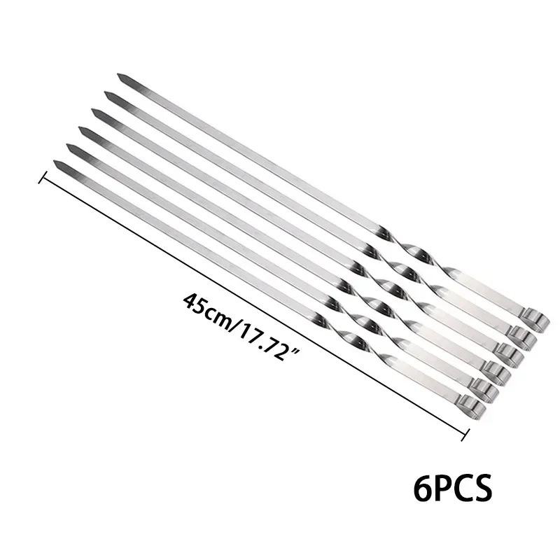 6Pcs Wide Flat Stainless Steel BBQ Skewer Barbecue Sticks Fork Outdoor Camping Picnic Kitchen BBQ Utensil Accessories Supply view 6